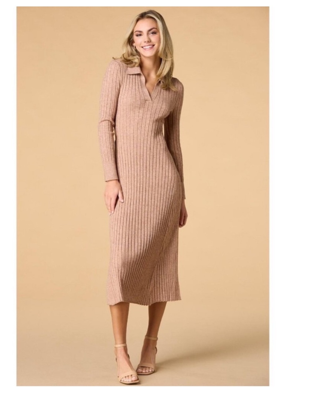Lucky Brand V-Neck Wide-Rib Sweater Dress